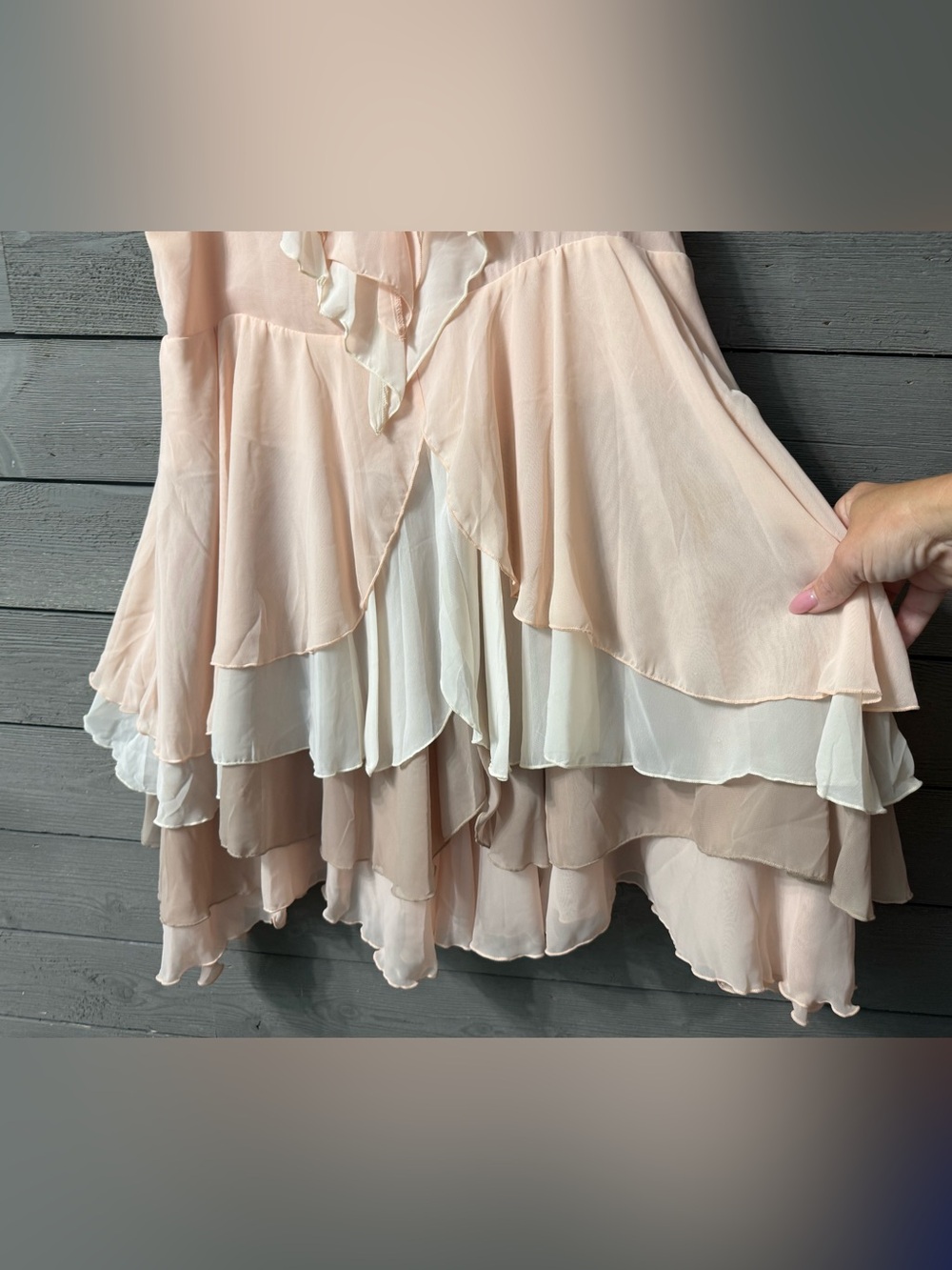 H&M Pink Peach Cream Beige Ruffle Mini Dress Sz 10 Summer Fest Concert Party - Picture 2 of 9